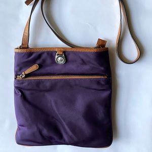 Purple and caramel leather Michael Kors crossbody